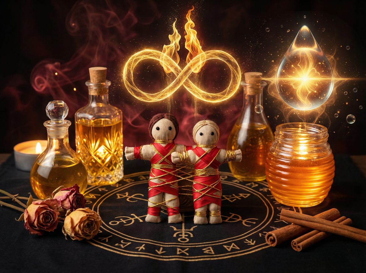 Sacred binding materials including herbs, oils, and spiritual items