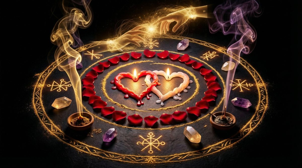 Completed love binding ritual with glowing spiritual energy